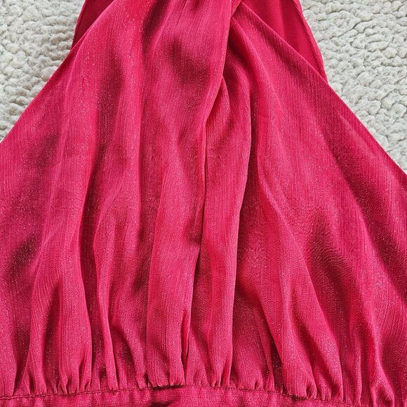 Bebe Top Shimmery Pink Fabric L Crisscross Halter-Style Sleeveless - Picture 2 of 7